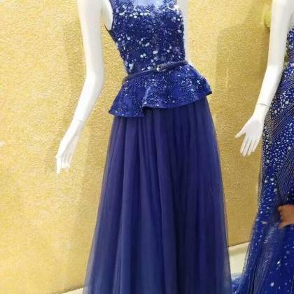 Royal Blue Evening Dress,lace Evening..