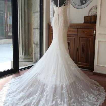 Luxury Beaded Mermaid Wedding Dress,long Sleeves..