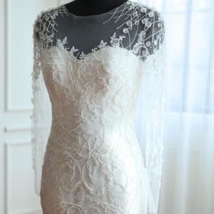 Luxury Beaded Mermaid Wedding Dress,long Sleeves..