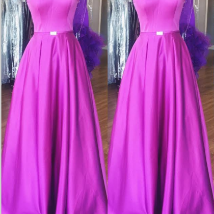 Purple Strapless Sweetheart Satin A-line Long Prom..