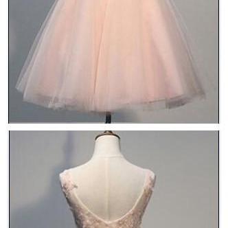 Pink Lace Homecoming Dresses, V-neck Homecoming..