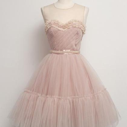 Blush Pink A-line Short Prom Dress With Layered..