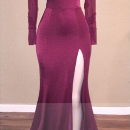 Glitter Half Sleeves Key hole Mermaid Party Dress Burgundy