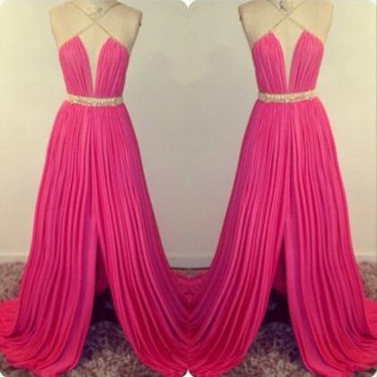 Pink Prom Dresses,open Back Prom Gowns,backless..