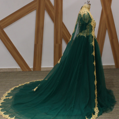 Long Prom Dresses 2018 Green Tulle A Line Arabic..