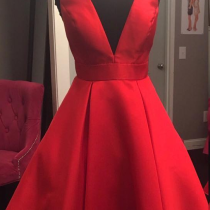 Cute Bow Back Red Homecoming Dresses Satin,short..