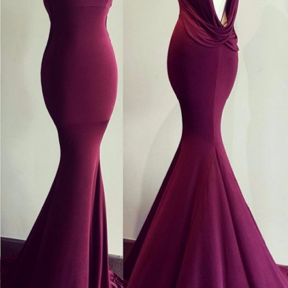 Burgundy Prom Dresses,sexy Backless Evening..