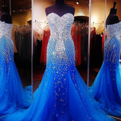 Luxury Blue Mermaid Prom Pageant Dress With..