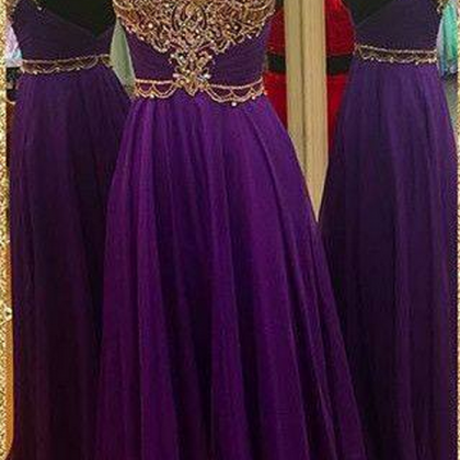 Long Purple Prom Dresses, Beaded Backless Prom..