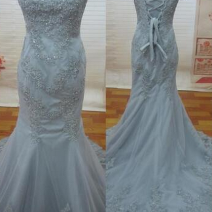 Sexy Lace Applique Beading Prom Dress, Lace Up..