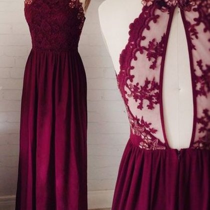 Burgundy Bridesmaid Dress,keyhole Back Lace..