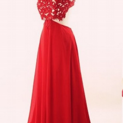 Charming Handmade Red Lace Applique Prom..
