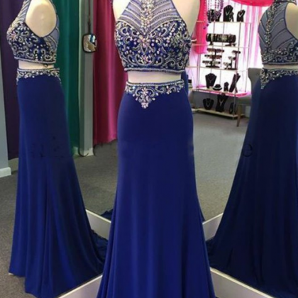 High Neck Heavy Beads Prom Dresses , Two Piece..