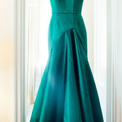 Emerald Sleeveless Satin Mermaid Long Prom Dress,..