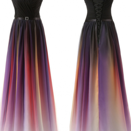Shoulder Strap Colorful Gradient Evening Dress..