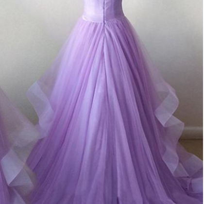 Sleeveless Lavender Prom Dress, Tiered Formal..
