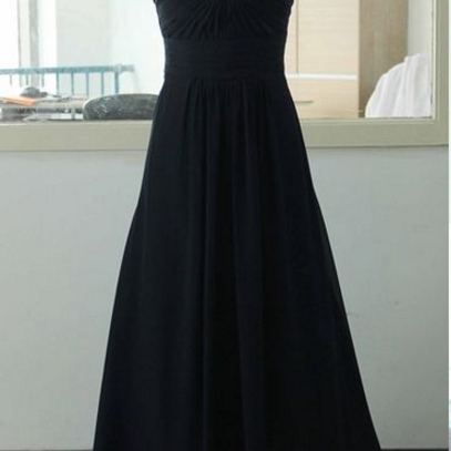 Long Black Chiffon Evening Dress With Lace Cap..