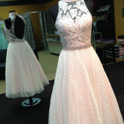 Ankle Length Ivory Prom Dress With Pleated Polka..