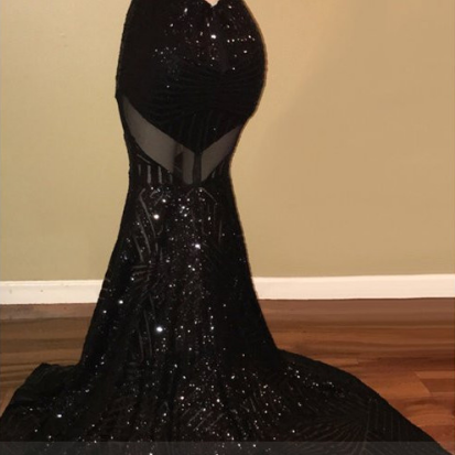 Open Back Black Sequin Prom Dress on Luulla