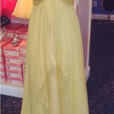 Light Yellow Chiffon Prom Dress With Open Back