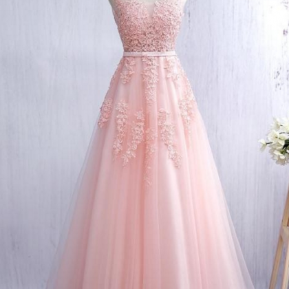 Blush Pink Evening Dress Prom Dress With Lace