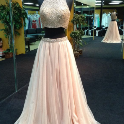 Two Pieces Prom Dress Gown With Beads Pearls