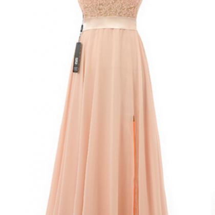 Blush Pink Halter V-neckline Lace Prom Dress,..