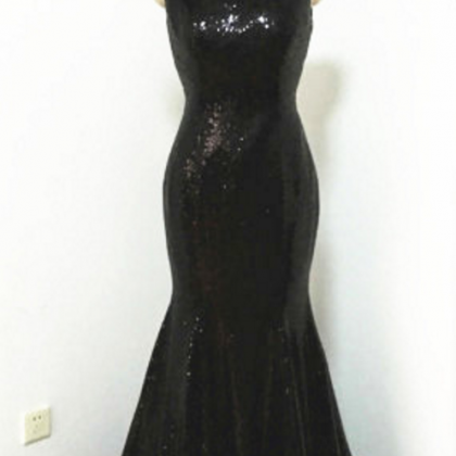 Black Sequin Prom Dress With Open Back