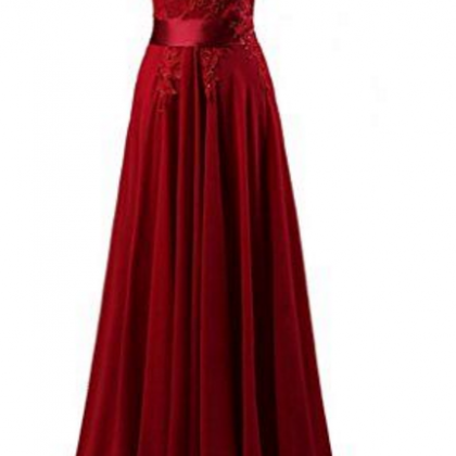 Dark Red Sheer Neck Long Formal Occasion Dress
