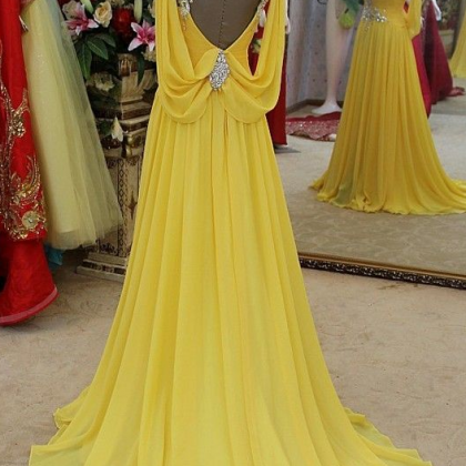 Open Back Yellow Formal Occasion Dress