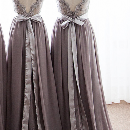 Long Gray Bridesmaid Dress