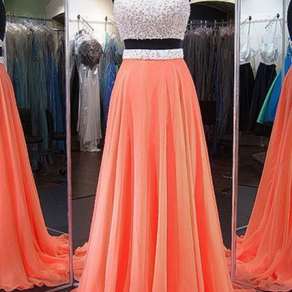 Coral 2 Pieces Prom Dress