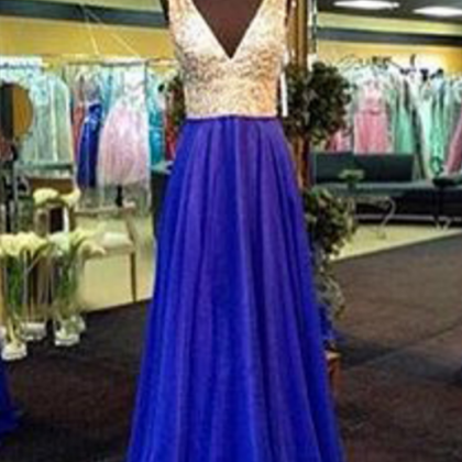 Royal Blue Beaded Prom Dress With Crystals Evening..
