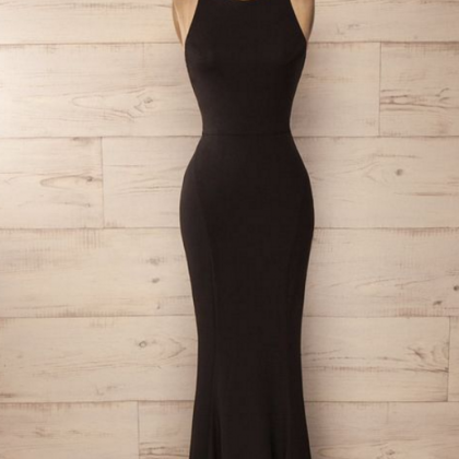 Halter Long Black Prom Dress With Open Back..