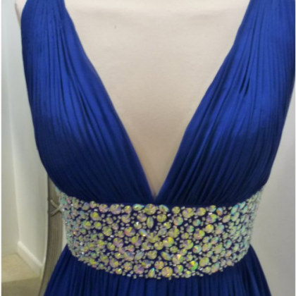 Sheath V Neck Royal Blue Sequins Evening Dress Y4476