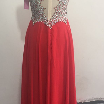 The Red Chiffon Gown, The Elegant Neckline..