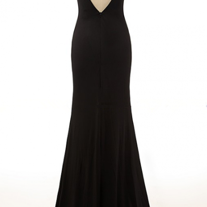 Black Chiffon Spoon-cap Sleeveless Ball Gown With..