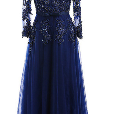 Long Formal Evening Dress, A Row Of Royal Blue..