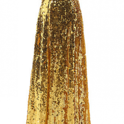 Elegant Evening Dress, Sleeveless Golden Ball Gown