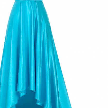 A Blue Short Front - Back Ball Gown With A High..