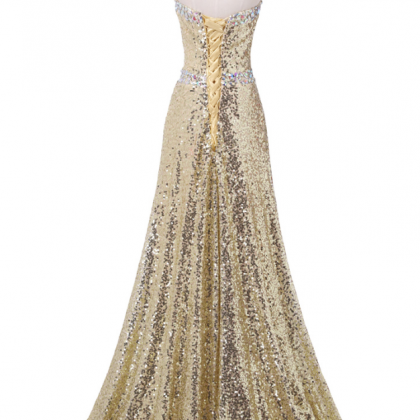 Luxurious Design Gold Evening Gown Long Ball Gown Sexy Floor-length ...