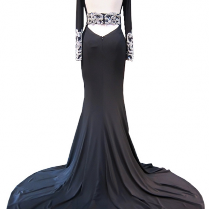Sexy Mermaid Evening Gown, V-neck Long Sleeveless Crystal Floor-length ...