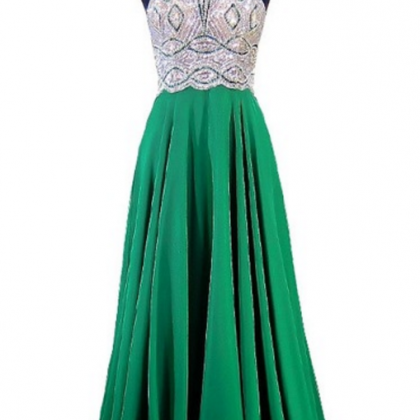 Emerald Green Evening Gown, A Sleeveless,..