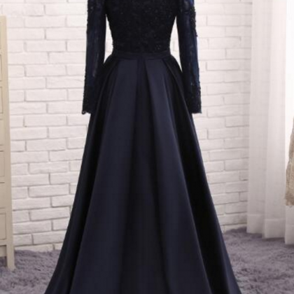 Long Sleeve Navy Evening Gown With Satin Dinner on Luulla