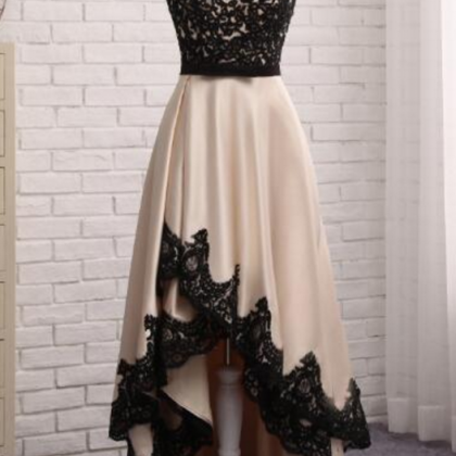 A Champagne Night Gown With A Black Lace Gown And..