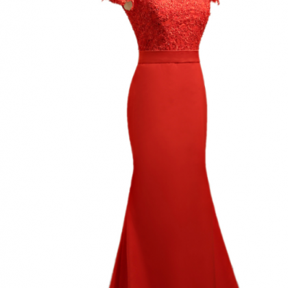 The Red Evening Dress Mermaid V Leader Suit, Lace..