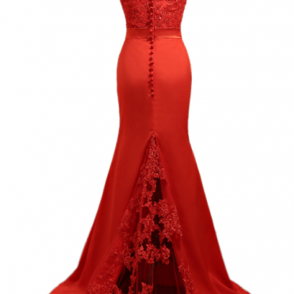 The Red Evening Dress Mermaid V Leader Suit, Lace..