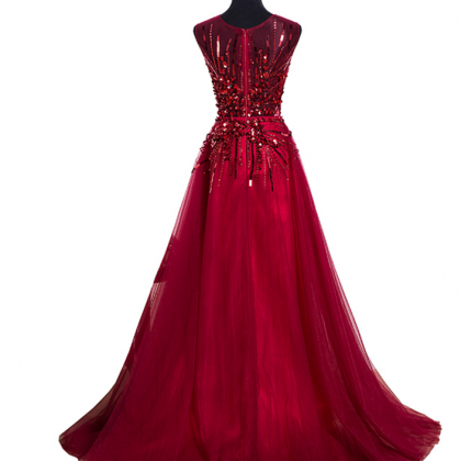 The Luxurious Beaded Crystal Sequined Evening Gown..