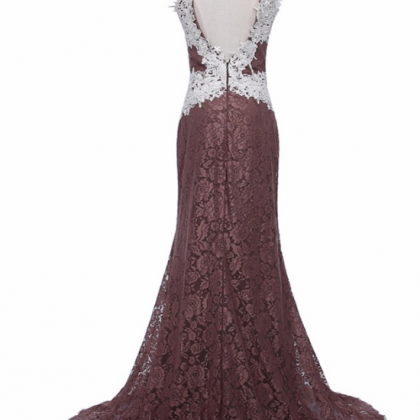 Sexy O - Shaped Neck Lace Mermaid Evening Gown,..