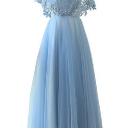 The Luscious Blue Evening Gown, Ankle, Semi-sleeve..